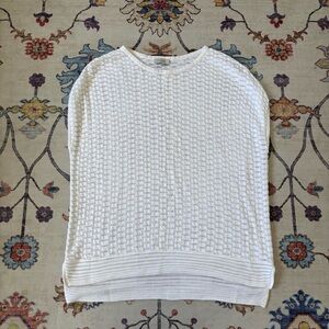 Kinross White Pointelle Boxy Crochet Tight Knit Sleeveless Sweater Top Medium